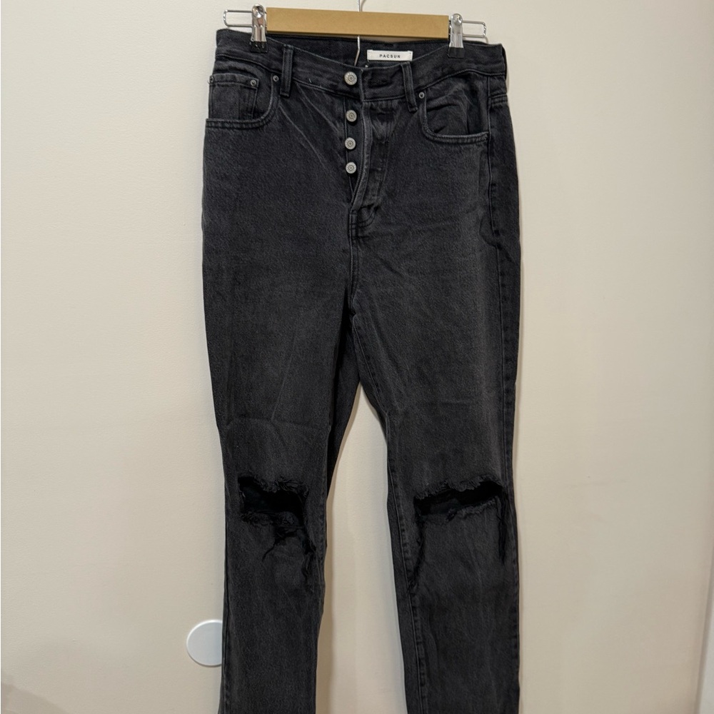 PacSun Dad Style Charcoal High Rise Distressed Jeans